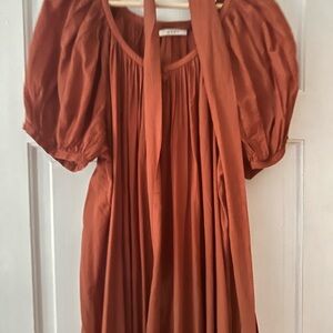 Rust Orange Puff Sleeve Dress